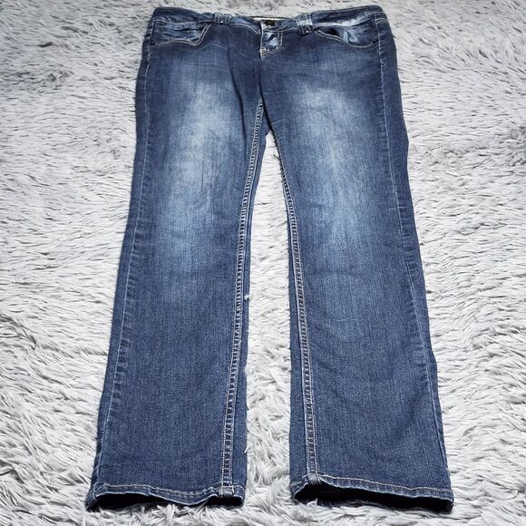 Paris Blues Jeans Teen Womens 13 Straight Fit Low Rise Embroidered Pockets Denim - Picture 1 of 14